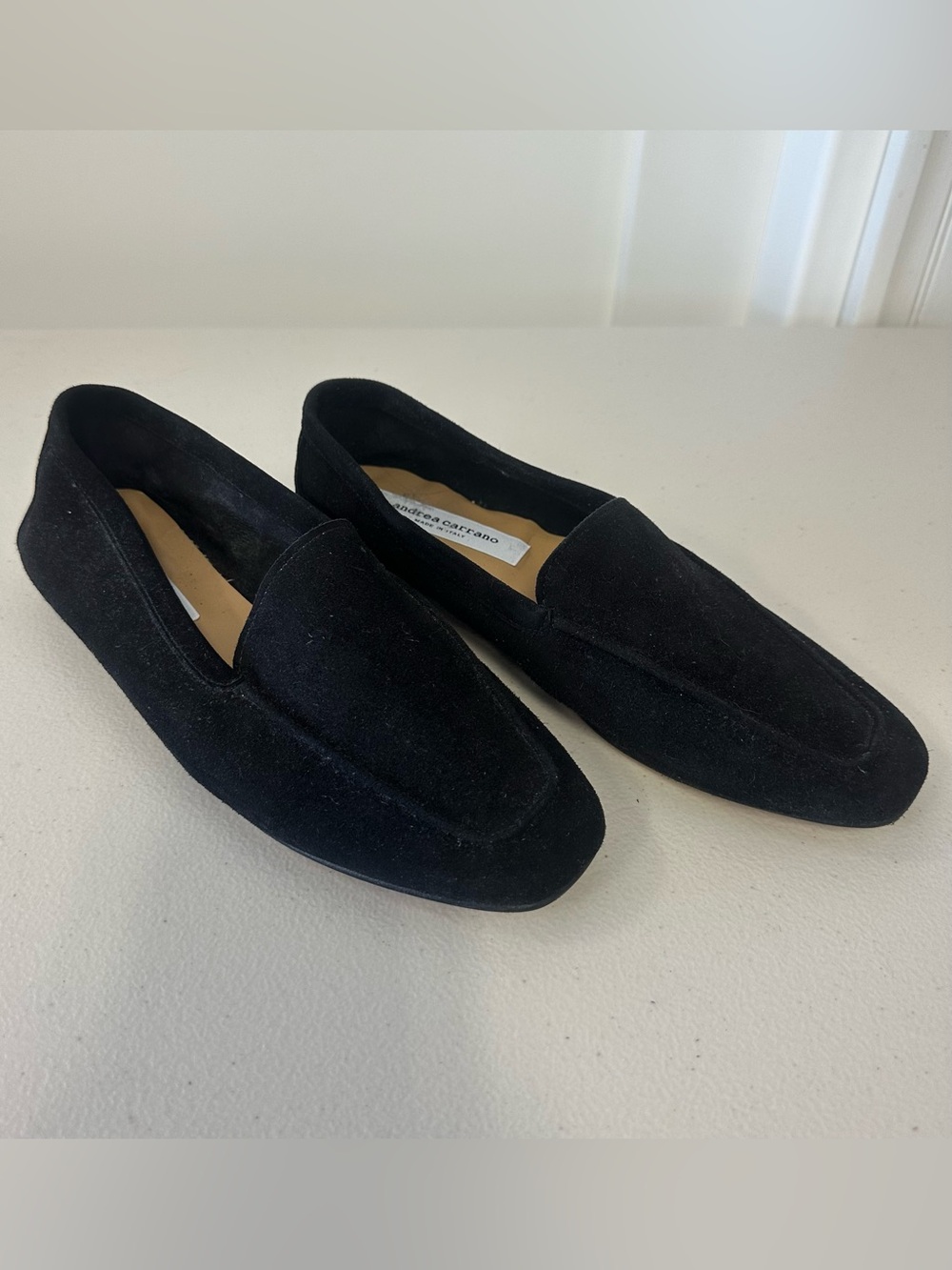 Andrea Carrano Black Suede Slip-On Loafers
